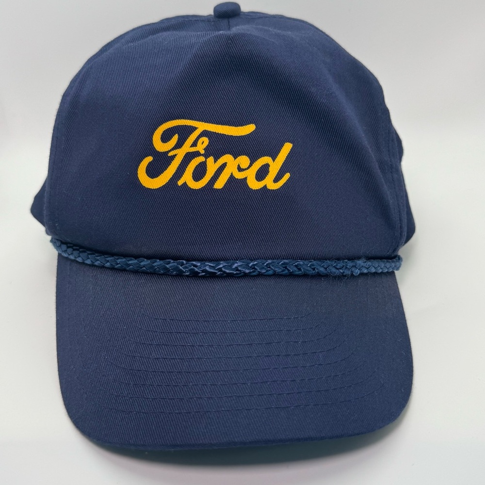 Vintage Ford Script Logo Hat – Navy Blue Rope Brim Cap by Sun Cap